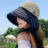 Sombrero de Mujer con Retazos Rayados de Ala Ancha 2026 Nuevo Sombrero de Sol para Exteriores de Verano Sombrero de Pescador Plegable