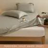 Juego de Sábana Bajera Ajustable Minimalista Estilo Wabi-Sabi de Algodón y Lino, Sábana Individual, Juego de Cubre Cama, Juego de Tres Piezas, Protector de Colchón, Cobertura Total, Adecuado para Todas las Estaciones