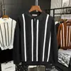 Suéter Polo para Hombre Estilo Old Money con Cuello Camisero, Media Cremallera, Tejido de Punto de Manga Larga Rayado para Primavera, Otoño, Invierno, Venta al por Mayor de Fábrica Transfronteriza