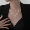 Colar em camadas de corrente de cobra plana de três camadas, moda joia transfronteiriça europeia e americana, corrente de metal em forma de cruz para mulheres, corrente de clavícula com temperamento, atacado