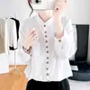 Camisa de Manga Larga de Algodón con Cuello Alto para Mujer 2023 Primavera Coreana Vintage Artística para el Trabajo Blusa Holgada