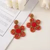 Pendientes de Perlas de Arroz Dulce Pendientes de Flor Cosidos a Mano Transfronterizos Europeos y Americanos Pendientes de Perlas de Tela Estilo Bohemio