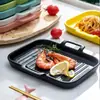 Bandeja de Cerámica Creativa Nórdica con Doble Asa para Hornear, Molde Cuadrado de Cerámica para Horno, Plato Casero para Arroz Horneado con Queso, Plato Rectangular para Servir