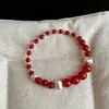 Pulseira Elástica Minimalista de Luxo com Contas Vermelhas para Mulheres Tendência Ins Personalidade Moda Versátil Pulseira Joia