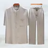 Traje de linho de verão masculino pai de meia-idade verão manga curta traje Tang meia-idade e idosos vovô algodão e linho estilo chinês camisa