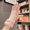 Guantes de cachemira de invierno lana cálidos para mujer lindos acolchados de terciopelo a prueba de frío ciclismo pantalla táctil boca de lana coreanos para montar