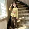 Conjunto de Roupa Casual Outono para Meninas Fofo Coelho Bolinhas Manga Longa Camiseta Top Calça Reta Tendência 2026 Novo 8