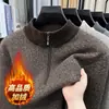 Novo Suéter de Lã Espesso Masculino Contém Lã de Ovelha Inverno Mais Veludo Gola Meia-Alta Tamanho Grande Meia-Idade Suéter Malha Masculino