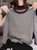 Camiseta de manga larga para mujer con cuello de algodón puro y colores contrastantes, estilo coreano, top moderno y versátil, camiseta básica, nuevo modelo otoño 2026