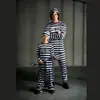 Traje de Prisión de Venta Caliente de Halloween Traje de Prisión para Casa para Hombres y Mujeres Rayado Celda Disfraces de Cosplay