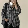 Camisa de cuadros con capucha estilo coreano para primavera y otoño, chaqueta cepillada casual de corte holgado estilo Harajuku para mujer