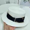 Sombrero de paja francés retro de copa plana para mujer, para viajes de verano, playa, protección solar, pequeño, fresco, informal
