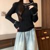 Suéter Pulôver de Gola Redonda com Miçangas de Indústria Pesada para Mulheres no Outono e Inverno, Top Estilo Cintura Alta com Mangas Sino, Camiseta de Tricô para Usar por Baixo