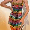 AYJ Novo Modelo Transfronteiriço Amazon Espelho Acrílico Colorido Artesanal Vestido Sexy Sem Costas Y214