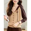 26 Cárdigan de Punto con Capucha para Mujer, Ropa Exterior Elegante con Bloques de Color para Primavera y Otoño, Chaqueta Suéter Suelta Casual a la Moda