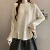Camiseta de Punto Acanalado Versátil con Cuello de Onda Nuevo Otoño/Invierno 2026 para Mujer Talla Extra Suelta Adelgazante Top Individual
