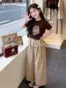 Conjunto de Roupa de Verão para Meninas 2026 Novo Estiloso Conjunto de Camiseta Estampada de Manga Curta para Crianças Maiores, Calça Larga Casual Solta Tendência