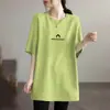 Camiseta de Manga Corta de Longitud Media Talla Grande para Mujer, Nuevo Estilo de Comercio Exterior Verano 2026, Corte Holgado, Adelgazante, Cubre las Caderas Top