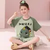 Pijama de Verão para Meninas, Algodão Penteado Manga Curta Estilo Fino 2026 Conjunto de Verão para Crianças Meninas, Roupa de Casa para Crianças Maiores