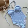 2 ColoresNuevo Traje de Baño Rayado de Resort para Mujer, Sexy Rosa de una Pieza, Adelgazante para Bustos Pequeños, Cubre Vientre, de Tirantes, Conservador y Lindo