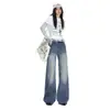 Jeans de Pierna Ancha Lavados con Efecto Desgastado Estilo Retro Naranja para Niños y Mujeres, Sueltos, Adelgazantes, Cubren Imperfecciones, Versátiles, Largos hasta el Suelo