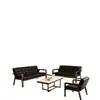 Conjunto simples de sofá e mesa de centro para escritório comercial, apresentando um design espesso e durável, adequado para áreas de recepção, salas de reunião e áreas de espera, com um sofá de couro de três lugares e estrutura de aço
