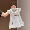 Vestido de Verano para Niña Bebé Elegante Personalidad Infantil Tendencia Marca Estilo Coreano Encaje Volante Cuello Lazo Vestido de Princesa