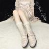Medias de seda blancas, calcetines Lolita, calcetines con ribete de encaje, calcetines apilados de longitud media con lazo fino para mujer, primavera y verano, Jk
