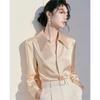 Camisa de satén con solapa para el trabajo, manga larga, para mujer, moda casual, simple, ajustada, top básico ajustado