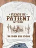 Camiseta Redonda con Estampado de Letras Estilo Occidental, Top Casual de Manga Corta para Mujer de Vacaciones, Ropa para Mujer