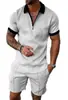 Conjunto de Polo con Cremallera de Moda Europea, Americana y Asiática Transfronterizo para Hombre, Polo Casual Estampado en 3D, Pantalones Cortos Casuales