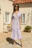 Vestido de verano nuevo sexy con cuello en V bohemio de playa para mujer europea y americana, vestido de gasa estampado para el día a día