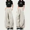 Calça Cargo Casual Solta Streetwear de Nicho Feminina Cáqui Cintura Alta Emagrecedora Nova Fina Perna Larga Secagem Rápida Calça Paraquedista