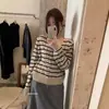 ¡Contiene 35% de lana fina, calidad imis* de Guangzhou Trece Líneas! Diseño único, suéter de punto a rayas de color contrastante con manga larga
