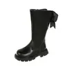 Botas de Moda Pretas para Meninas Outono e Inverno 2024 Novas Botas Altas Estilo Coreano para Meninas Pequenas Botas de Couro