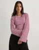 Wish Transfronterizo Amazon 2026 nueva moda para mujer: cómoda blusa/camiseta de rayas con cuello redondo, manga acampanada, efecto adelgazante, estilo europeo y americano