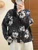 Nueva camisa de lino artística vintage de otoño con estampado de manga larga, corte holgado, talla grande, camisa de manga larga con cuello en V para usar como prenda exterior, venta al por mayor