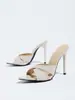 Mula de tiras cruzadas de punta fina de tacón de aguja de alta calidad para primavera-verano transfronteriza, zapatos de mujer, a la moda, versátiles, elegantes, sandalias de tacón alto de comercio exterior