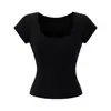 Camiseta de manga corta con figura de dibujos animados y cintura ceñida, nuevo estilo de verano, cuello en U grande que revela la clavícula, top base corto de cintura alta