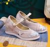 Grulla nuevo estilo altura oculta zapatos de tela de Pekín antiguos para mujer a juego con zapatos Hanfu tacón alto plataforma zapatos bordados