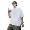 Polo de verano para hombre, estilo Hong Kong, holgado, de color liso, con solapa, de manga corta, sencillo, combinable, para adolescentes, moderno, de media manga.