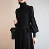 Vestido de Lana para Mujer Estilo Hong Kong y Americano, Estilo Otoño e Invierno, Mangas de Linterna, Vestido Largo Línea A por Encima de la Rodilla