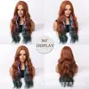 Peruca feminina completa estilo europeu e americano, com cor degradê da moda, cabelo longo e cacheado, naturalmente respirável e leve, com ondas grandes