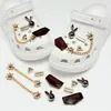 Corrente dourada girassol rosa compatível com Crocs luxo leve strass acessórios DIY flor de sapato decoração removível atacado fivela de sapato