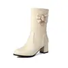 Botas de mujer de moda con hebilla cuadrada de pedrería, nuevo estilo británico otoño e invierno, de caña media, tipo jinete, con tacón grueso medio, tallas 32-43, botas de comercio exterior