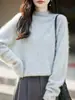 Suéter de lana de hilo fino con canalé cepillado y cuello medio alto cálido textura afelpada diseño simple versátil estilo temperamento para ir al trabajo en otoño e invierno