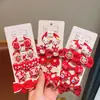 Nuevos Lazos Rojos de Año Nuevo para Niñas, Pequeñas Gomas para el Cabello para Niñas, Bandas Rojas para el Cabello de Bebé para Fiestas, Juego de 5 Diseños de Dibujos Animados
