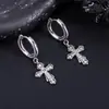 Brincos de Aço Inoxidável com Cruz Cravejada de Diamantes para Homens, Argolas Tendência de Nicho, Brincos para Mulheres, Acessórios de Luxo Leve Retro de Alta Qualidade