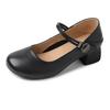 Nova Coleção Primavera e Outono 2025 Sapatos de Mãe Genuínos de Couro Raso com Solado Macio Mocassins de Couro Macio Sapatos de Couro Pequenos com Salto Grosso Feminino Vermelho