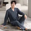 Pijama Masculino Outono e Inverno, Manga Longa e Calça Longa, Espessado e Quente, Sensação de Alto Padrão, Conjunto de Duas Peças Loungewear Plus Size